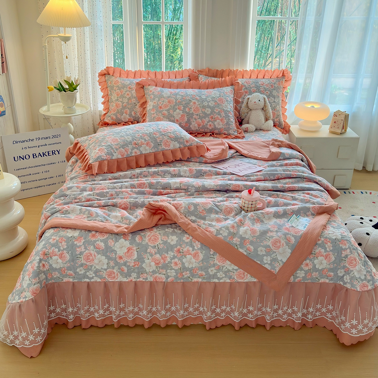 91家纺网 家纺一手货源 找家纺 （总）绒耀家纺 2026春夏直播爆款泡芙棉云感双层纱皱皱纱韩式花边夏被四件套