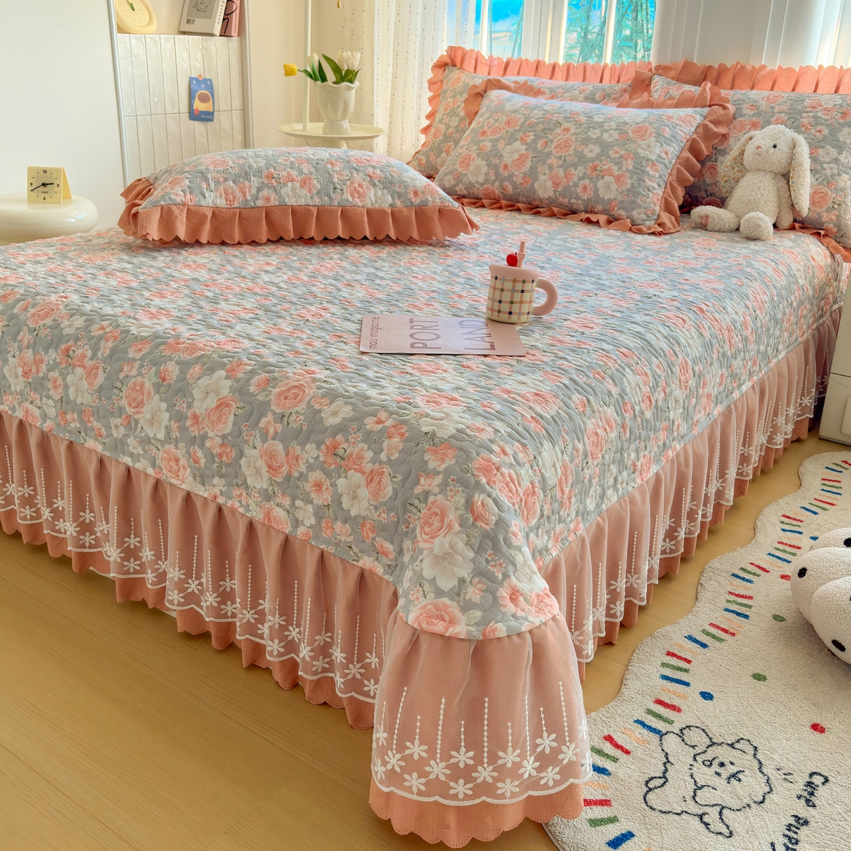 91家纺网 家纺一手货源 找家纺 （总）绒耀家纺 2026春夏直播爆款泡芙棉云感双层纱皱皱纱韩式花边夏被四件套