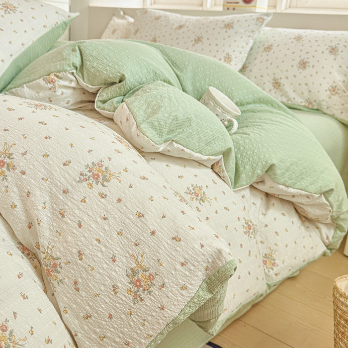 91家纺网 家纺一手货源 找家纺 （总）桔禾家纺 2026春夏新款小清新A类超柔泡芙棉泡泡纱双层纱四件套