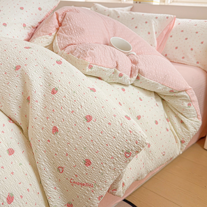 91家纺网 家纺一手货源 找家纺 （总）桔禾家纺 2026春夏新款小清新A类超柔泡芙棉泡泡纱双层纱四件套