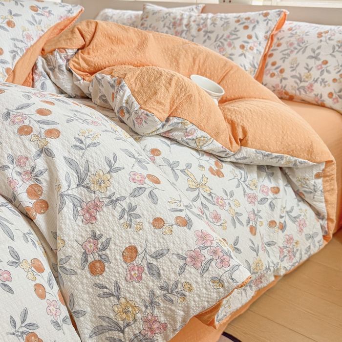 91家纺网 家纺一手货源 找家纺 （总）桔禾家纺 2026春夏新款小清新A类超柔泡芙棉泡泡纱双层纱四件套