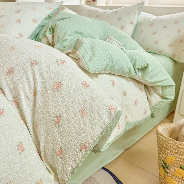 91家纺网 家纺一手货源 找家纺 （总）桔禾家纺 2026春夏新款小清新A类超柔泡芙棉泡泡纱双层纱四件套