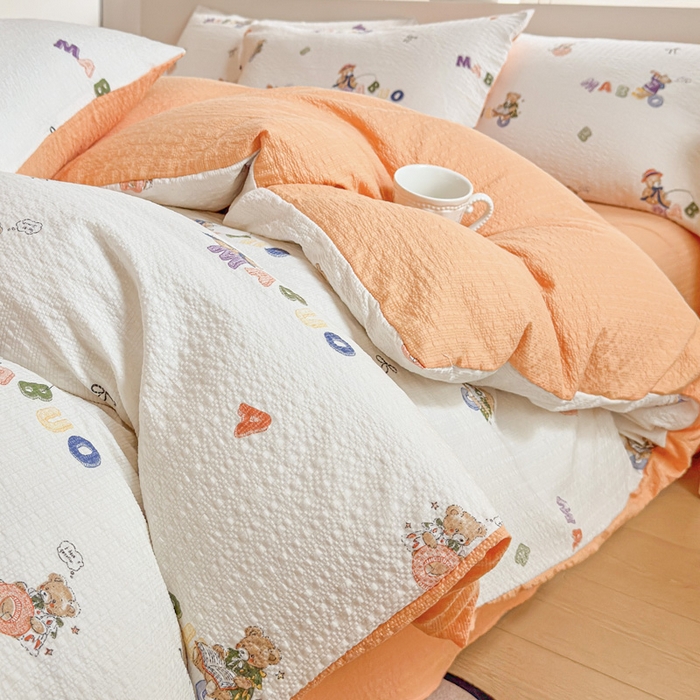 91家纺网 家纺一手货源 找家纺 （总）桔禾家纺 2026春夏新款小清新A类超柔泡芙棉泡泡纱双层纱四件套