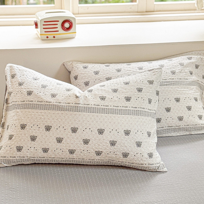 91家纺网 家纺一手货源 找家纺 桔禾家纺 2026春夏新款小清新A类超柔泡芙棉泡泡纱双层纱四件套 蝶语