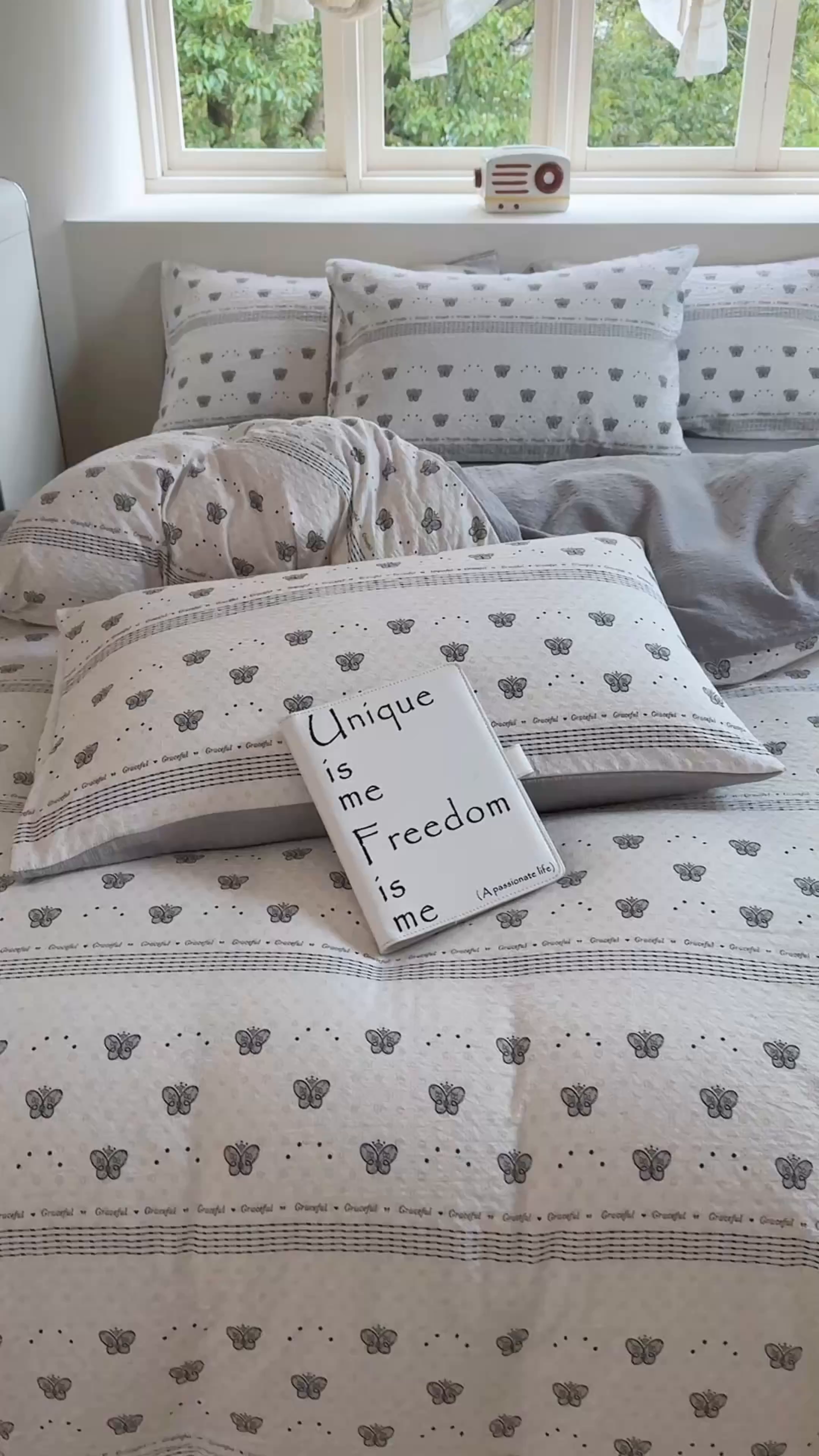 91家纺网 家纺一手货源 找家纺 桔禾家纺 2026春夏新款小清新A类超柔泡芙棉泡泡纱双层纱四件套 蝶语