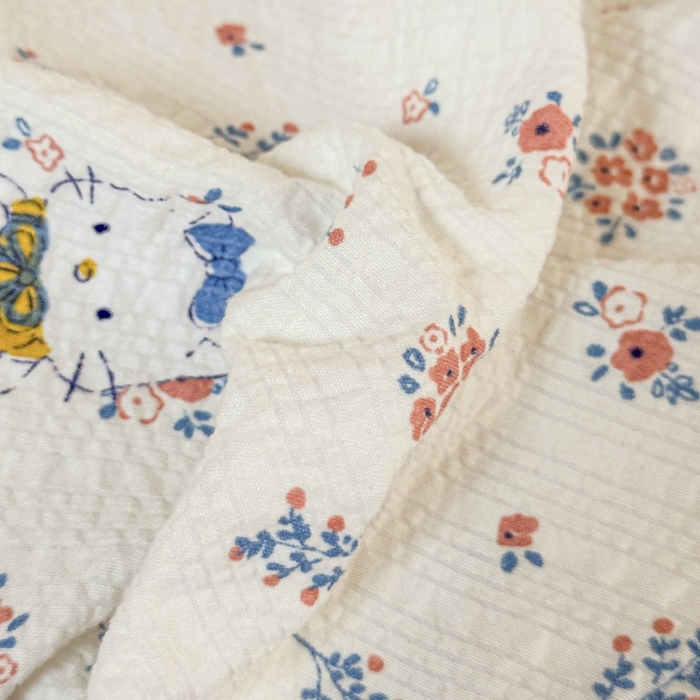 91家纺网 家纺一手货源 找家纺 桔禾家纺 2026春夏新款小清新A类超柔泡芙棉泡泡纱双层纱四件套 花町软猫