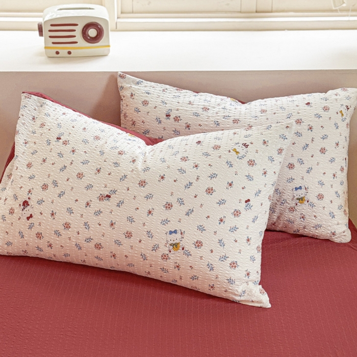 91家纺网 家纺一手货源 找家纺 桔禾家纺 2026春夏新款小清新A类超柔泡芙棉泡泡纱双层纱四件套 花町软猫