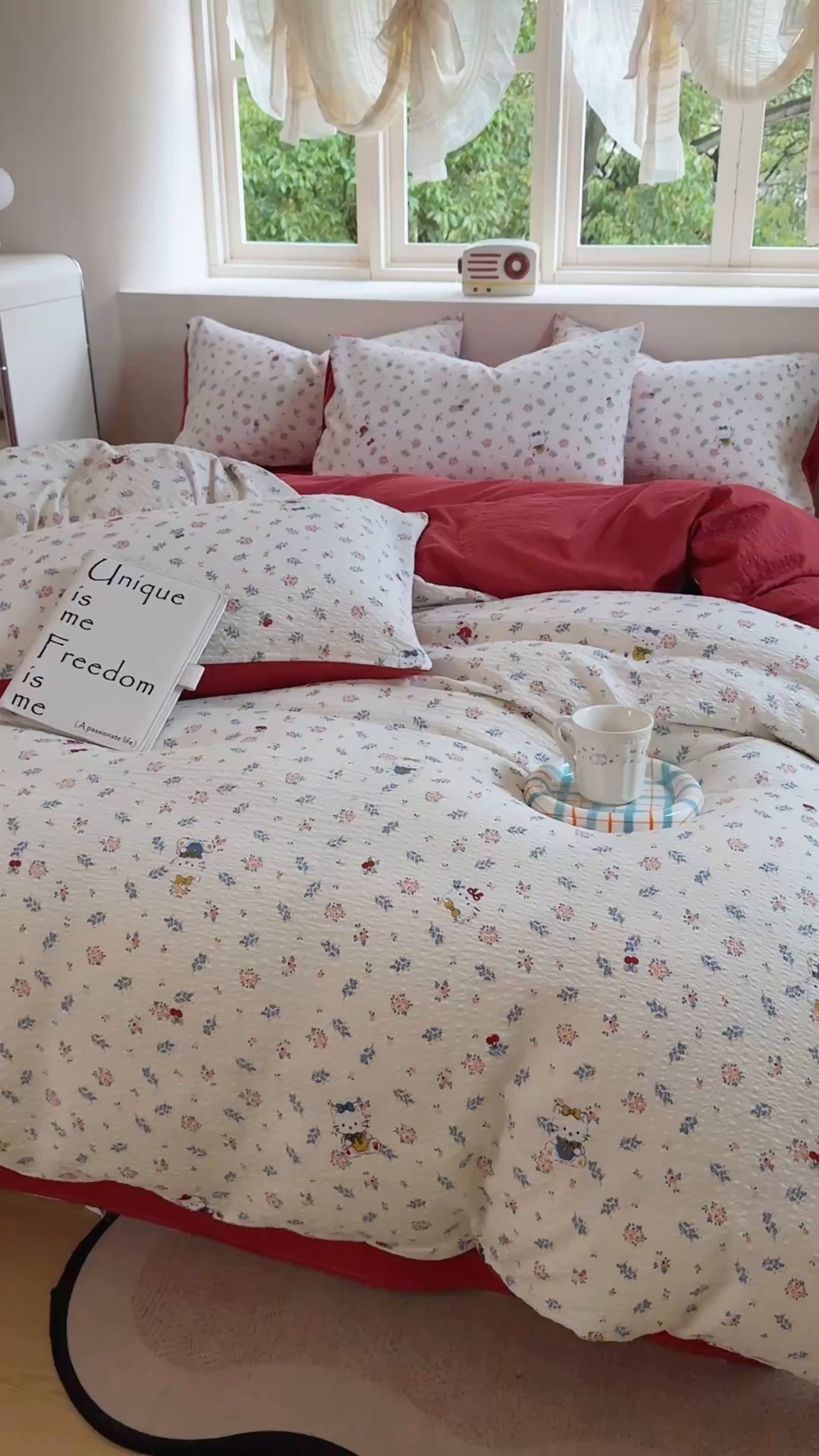 91家纺网 家纺一手货源 找家纺 桔禾家纺 2026春夏新款小清新A类超柔泡芙棉泡泡纱双层纱四件套 花町软猫