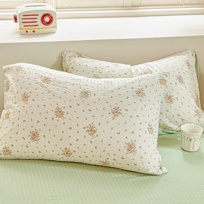 91家纺网 家纺一手货源 找家纺 桔禾家纺 2026春夏新款小清新A类超柔泡芙棉泡泡纱双层纱四件套 花枝梦