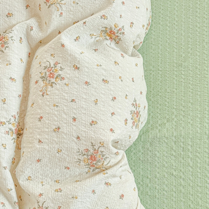 91家纺网 家纺一手货源 找家纺 桔禾家纺 2026春夏新款小清新A类超柔泡芙棉泡泡纱双层纱四件套 花枝梦