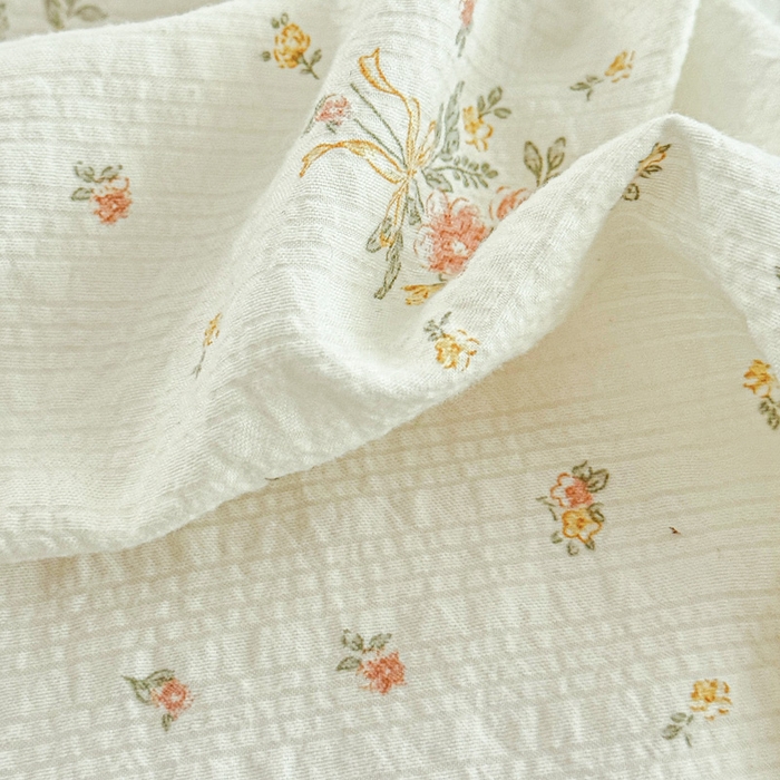 91家纺网 家纺一手货源 找家纺 桔禾家纺 2026春夏新款小清新A类超柔泡芙棉泡泡纱双层纱四件套 花枝梦