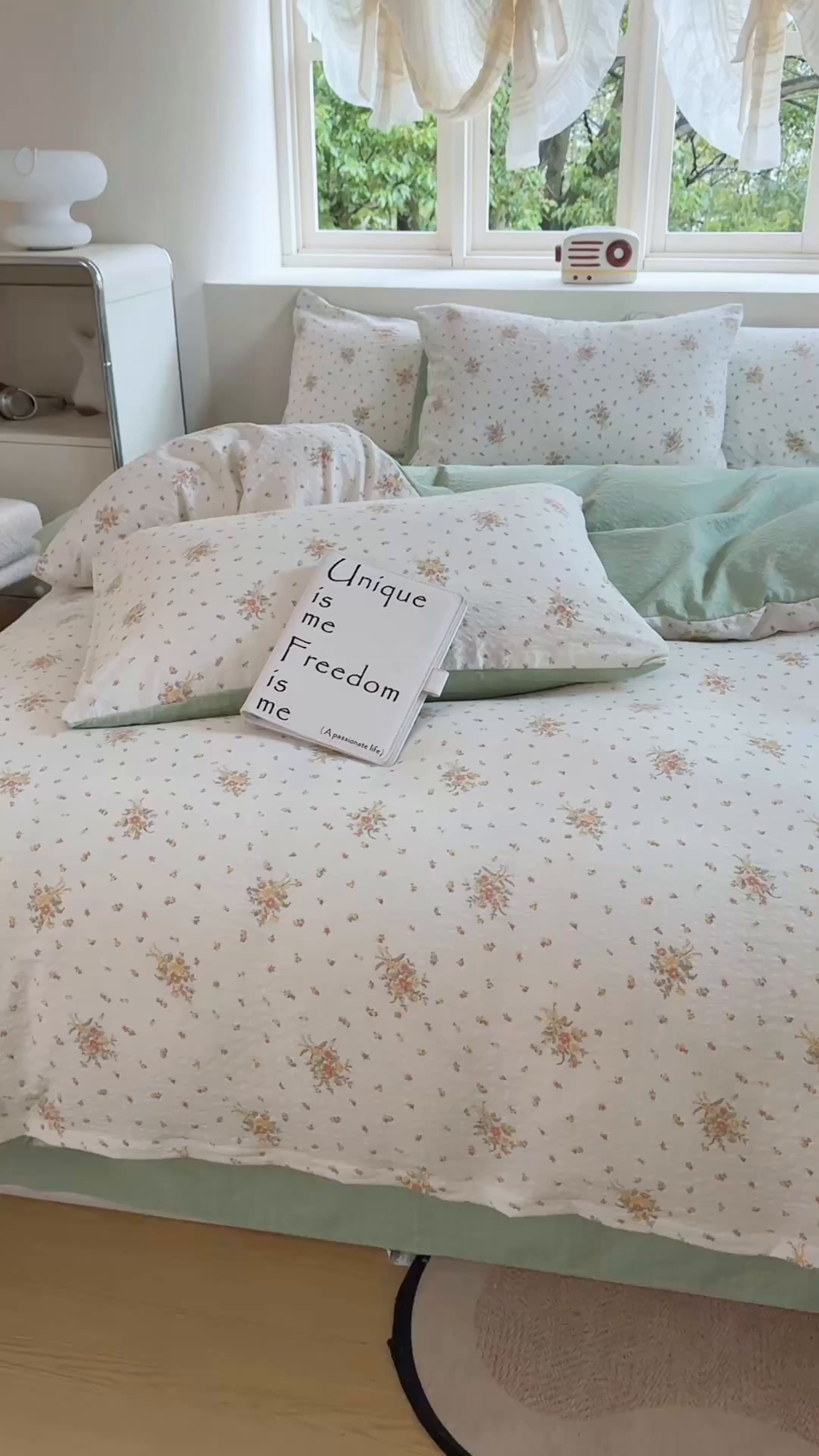 91家纺网 家纺一手货源 找家纺 桔禾家纺 2026春夏新款小清新A类超柔泡芙棉泡泡纱双层纱四件套 花枝梦