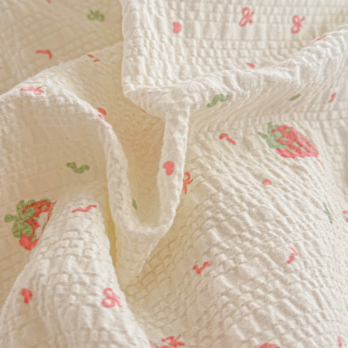 91家纺网 家纺一手货源 找家纺 桔禾家纺 2026春夏新款小清新A类超柔泡芙棉泡泡纱双层纱四件套 美莓果