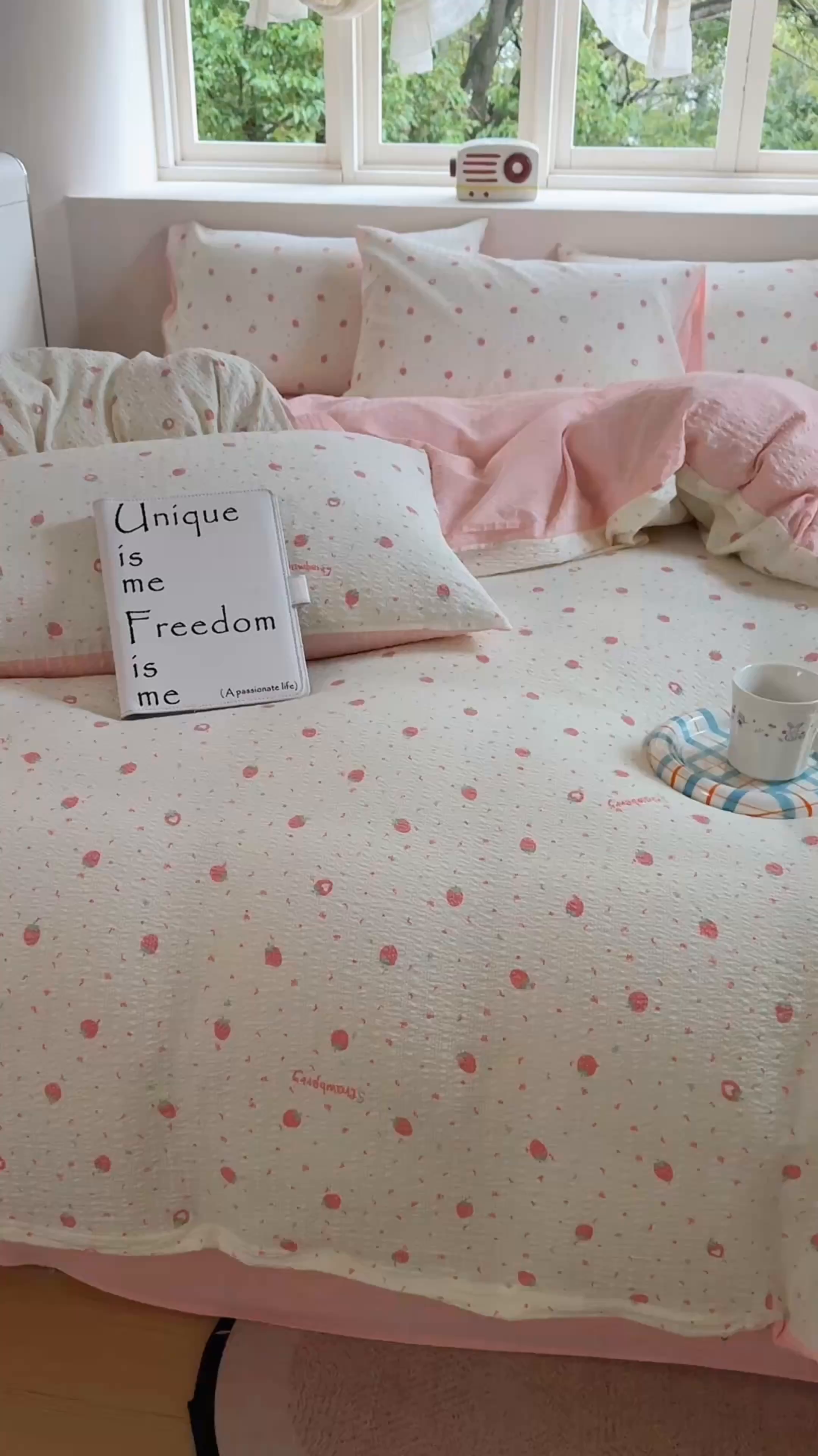 91家纺网 家纺一手货源 找家纺 桔禾家纺 2026春夏新款小清新A类超柔泡芙棉泡泡纱双层纱四件套 美莓果