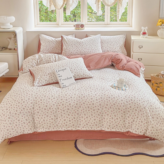 91家纺网 家纺一手货源 找家纺 桔禾家纺 2026春夏新款小清新A类超柔泡芙棉泡泡纱双层纱四件套 迷迭香