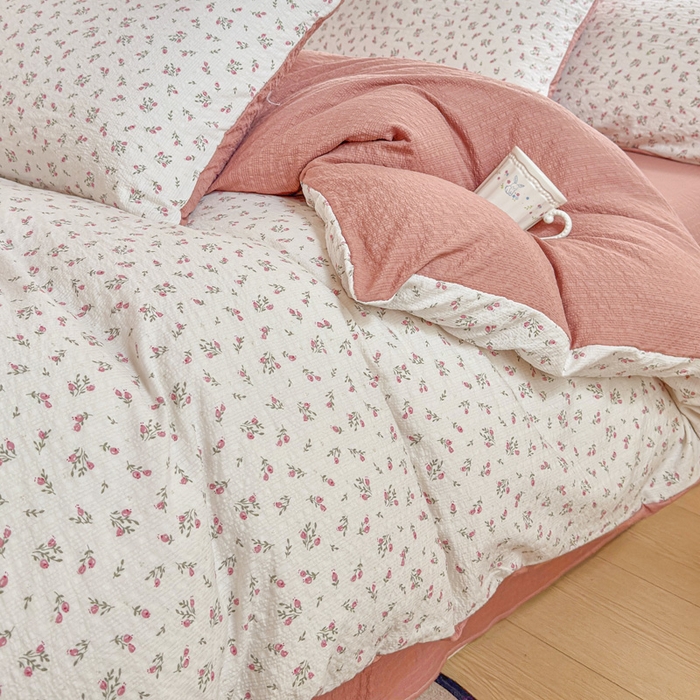 91家纺网 家纺一手货源 找家纺 桔禾家纺 2026春夏新款小清新A类超柔泡芙棉泡泡纱双层纱四件套 迷迭香