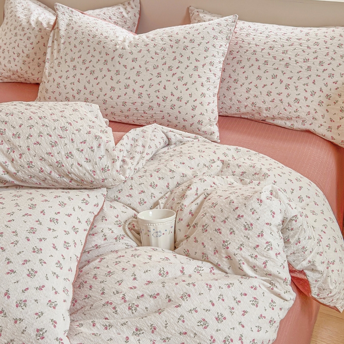 91家纺网 家纺一手货源 找家纺 桔禾家纺 2026春夏新款小清新A类超柔泡芙棉泡泡纱双层纱四件套 迷迭香