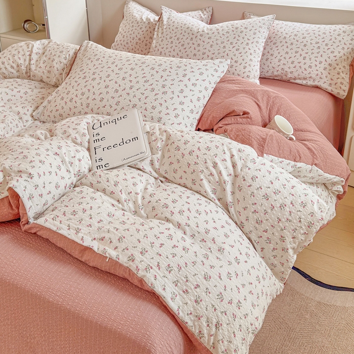 91家纺网 家纺一手货源 找家纺 桔禾家纺 2026春夏新款小清新A类超柔泡芙棉泡泡纱双层纱四件套 迷迭香