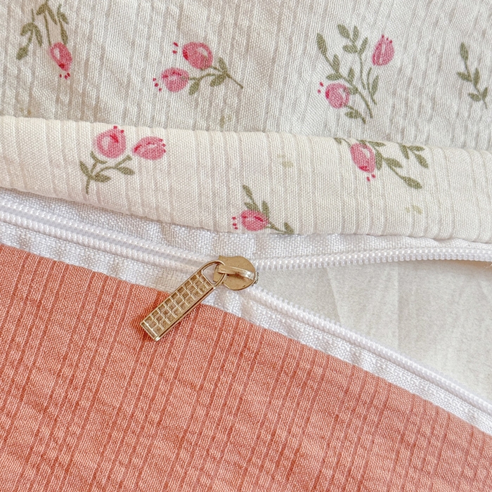 91家纺网 家纺一手货源 找家纺 桔禾家纺 2026春夏新款小清新A类超柔泡芙棉泡泡纱双层纱四件套 迷迭香