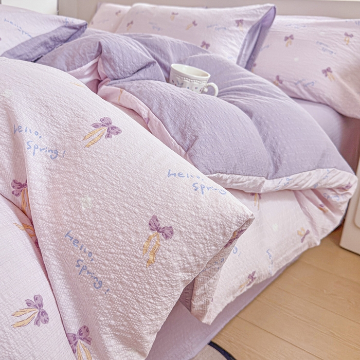 桔禾家纺 2026春夏新款小清新A类超柔泡芙棉泡泡纱双层纱四件套 清甜印记