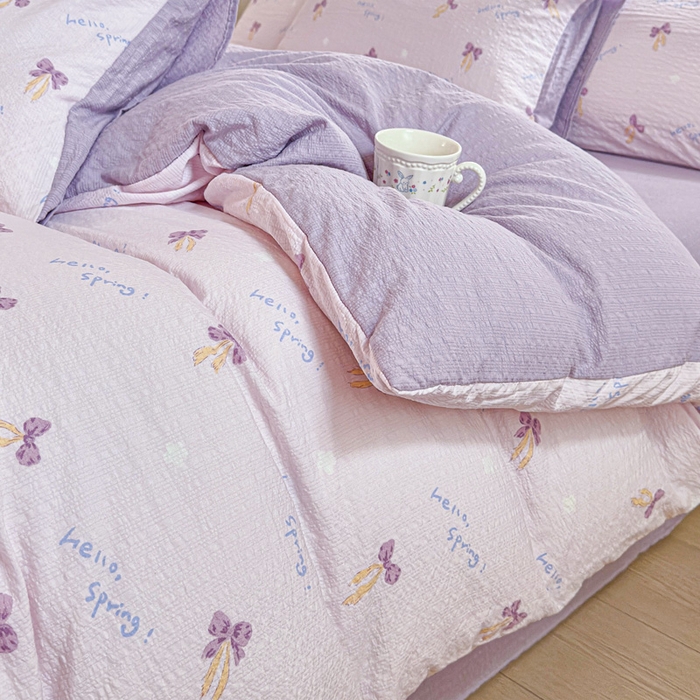 91家纺网 家纺一手货源 找家纺 桔禾家纺 2026春夏新款小清新A类超柔泡芙棉泡泡纱双层纱四件套 清甜印记