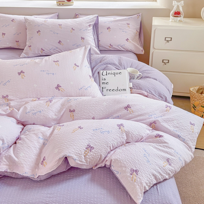 91家纺网 家纺一手货源 找家纺 桔禾家纺 2026春夏新款小清新A类超柔泡芙棉泡泡纱双层纱四件套 清甜印记