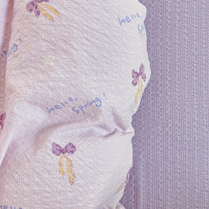 91家纺网 家纺一手货源 找家纺 桔禾家纺 2026春夏新款小清新A类超柔泡芙棉泡泡纱双层纱四件套 清甜印记