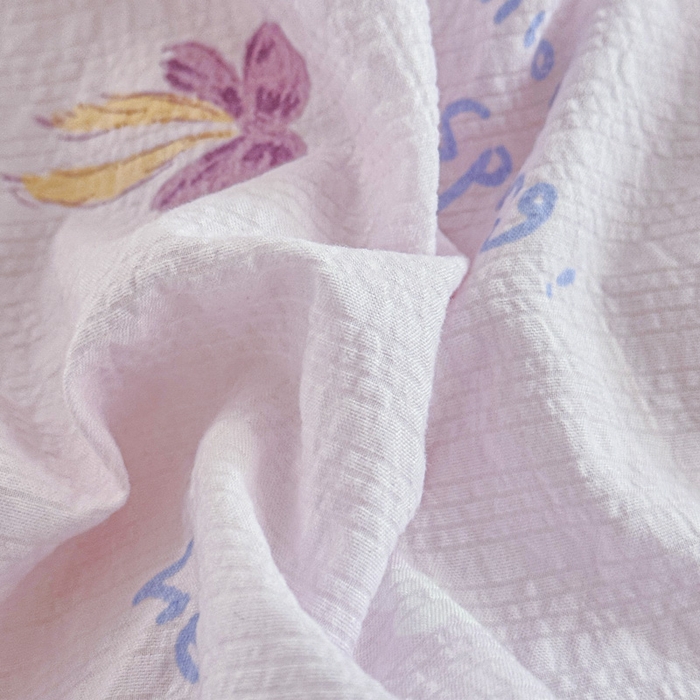 91家纺网 家纺一手货源 找家纺 桔禾家纺 2026春夏新款小清新A类超柔泡芙棉泡泡纱双层纱四件套 清甜印记