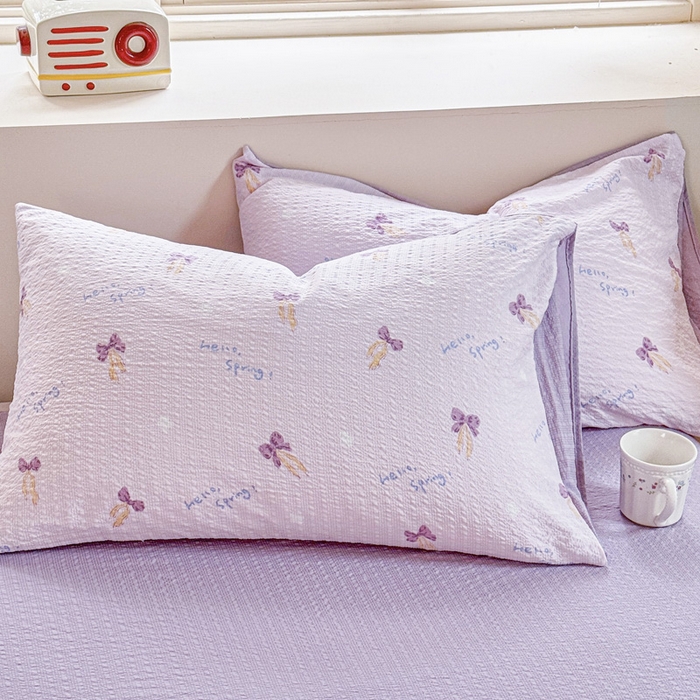 91家纺网 家纺一手货源 找家纺 桔禾家纺 2026春夏新款小清新A类超柔泡芙棉泡泡纱双层纱四件套 清甜印记