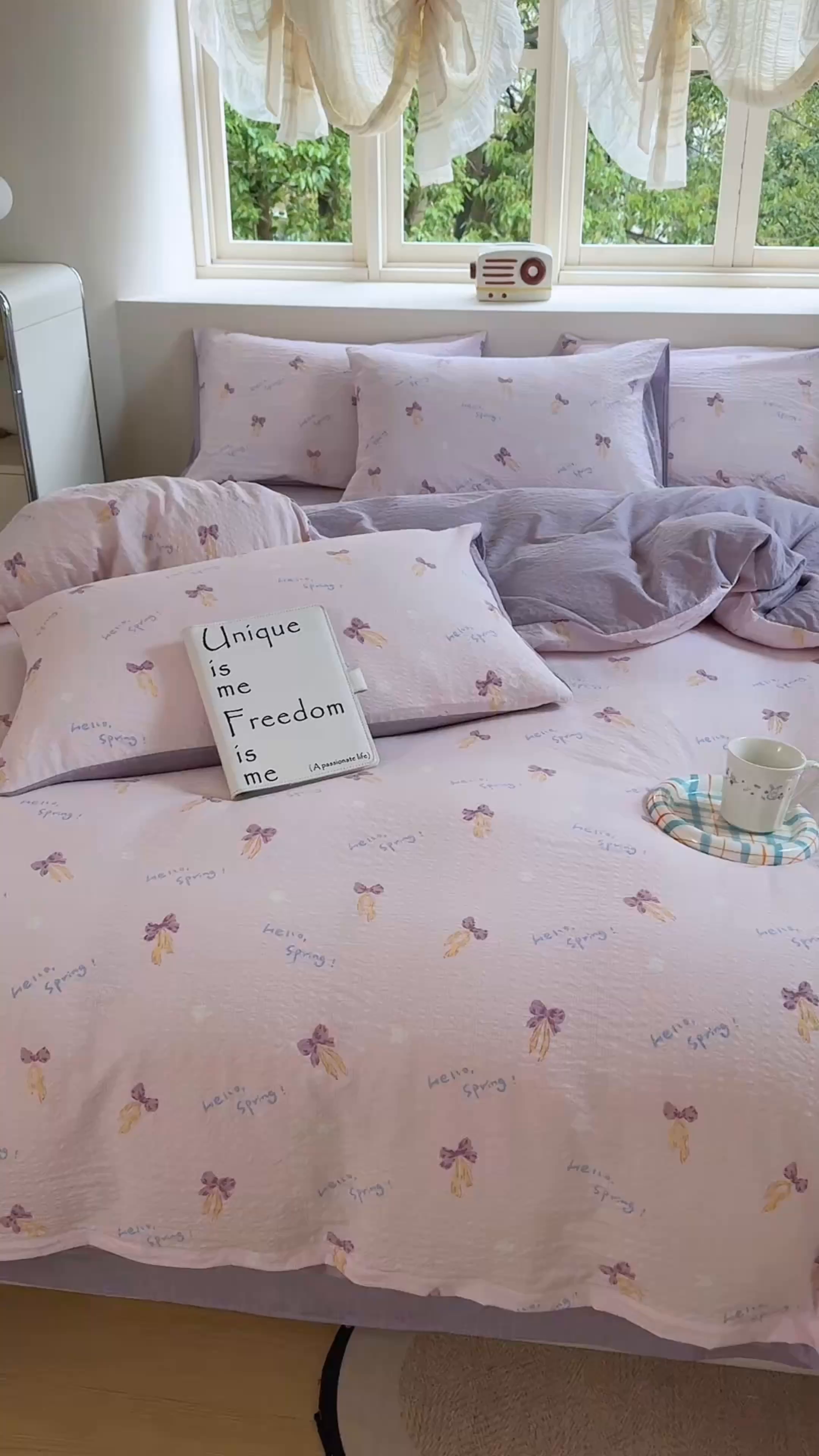 91家纺网 家纺一手货源 找家纺 桔禾家纺 2026春夏新款小清新A类超柔泡芙棉泡泡纱双层纱四件套 清甜印记