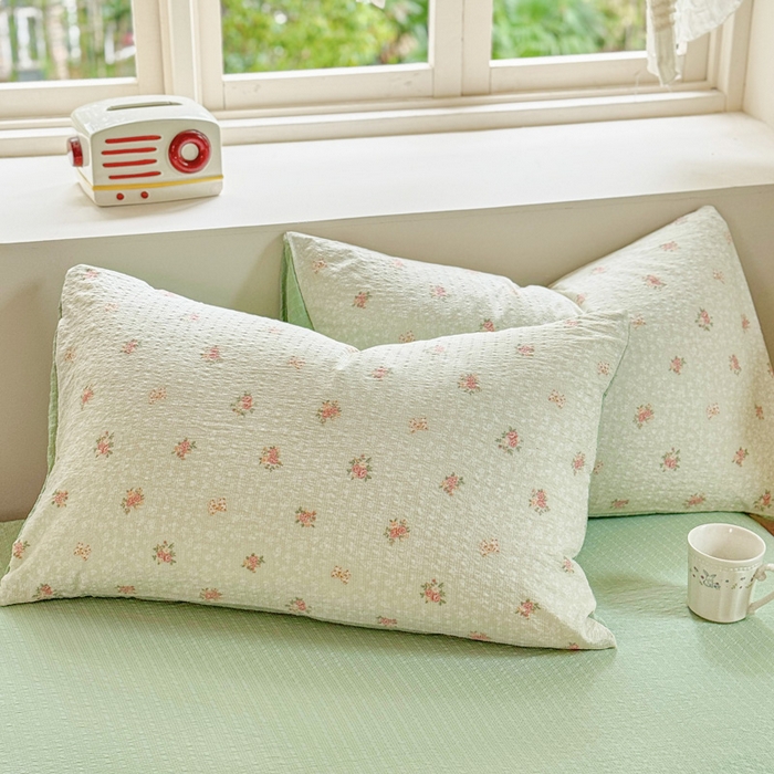 91家纺网 家纺一手货源 找家纺 桔禾家纺 2026春夏新款小清新A类超柔泡芙棉泡泡纱双层纱四件套 碎花集