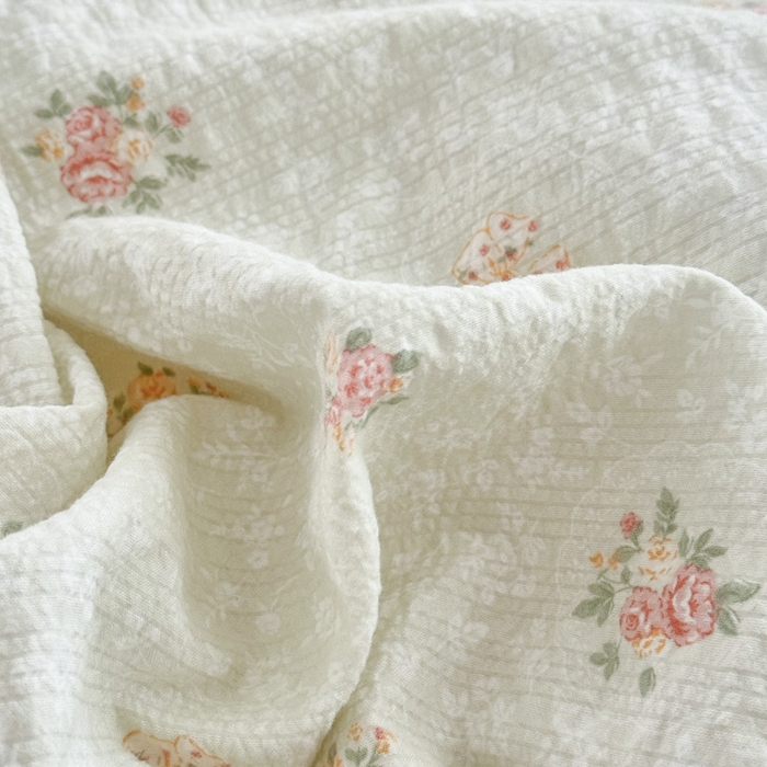 91家纺网 家纺一手货源 找家纺 桔禾家纺 2026春夏新款小清新A类超柔泡芙棉泡泡纱双层纱四件套 碎花集