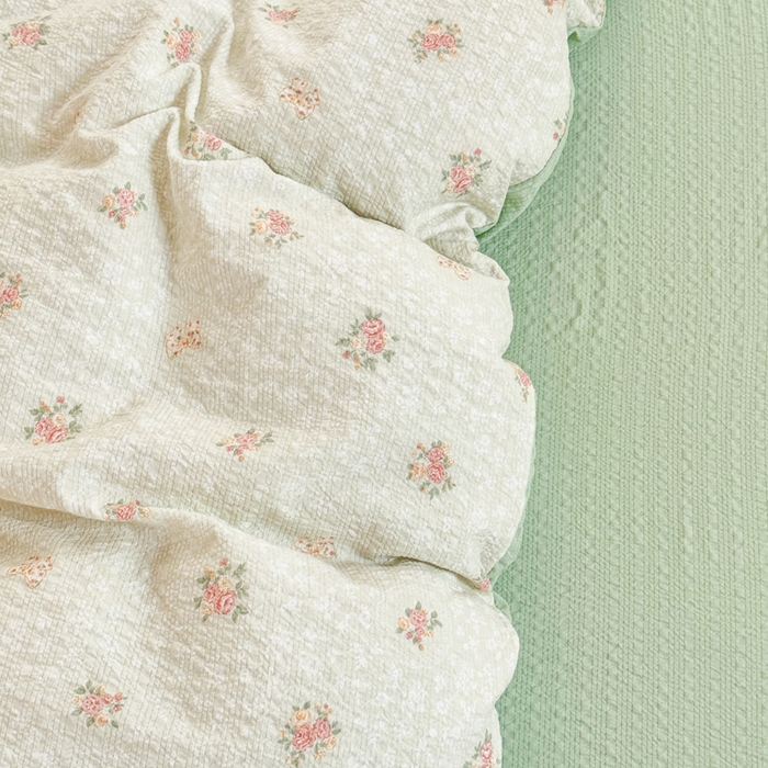 91家纺网 家纺一手货源 找家纺 桔禾家纺 2026春夏新款小清新A类超柔泡芙棉泡泡纱双层纱四件套 碎花集