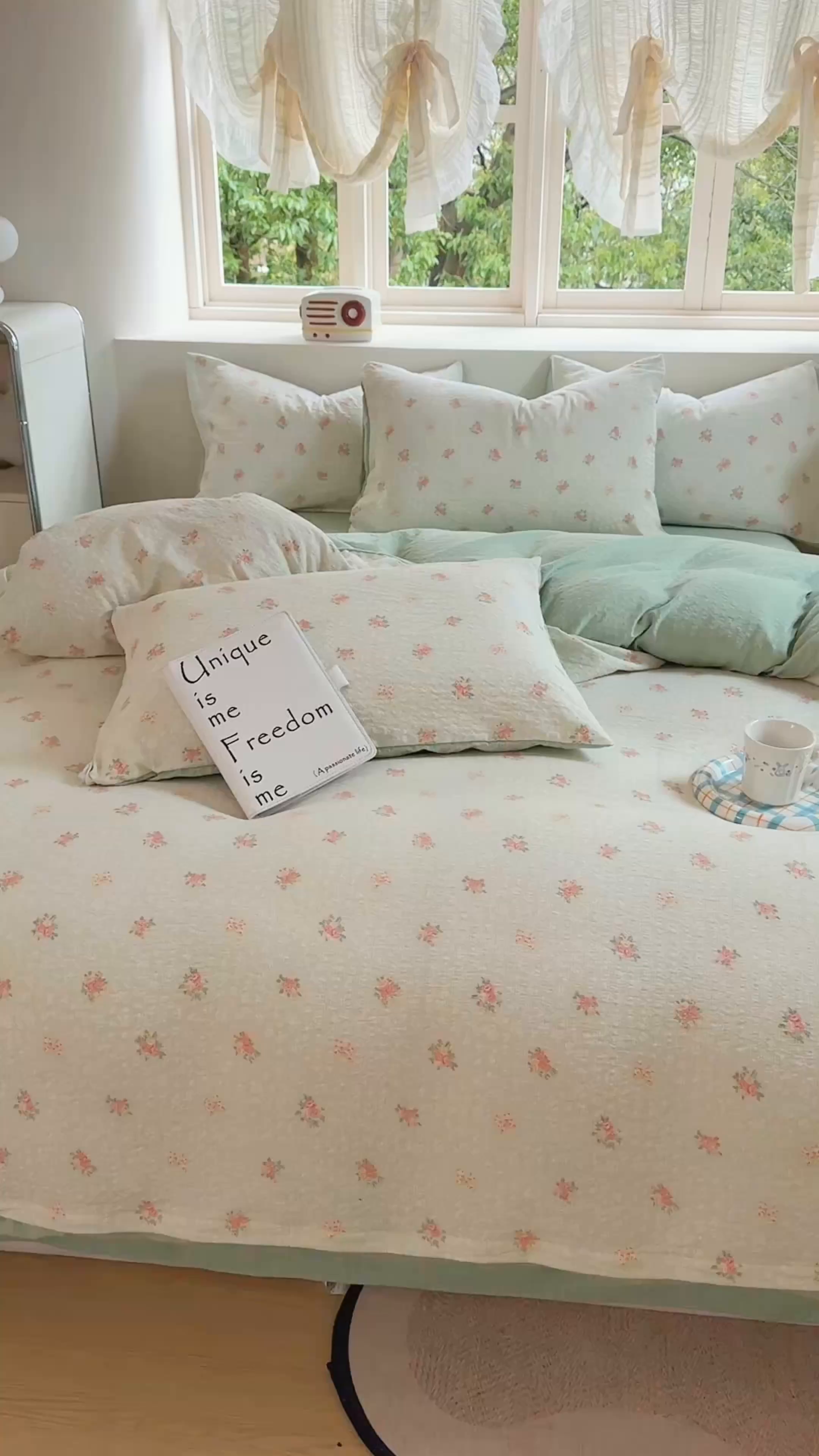 91家纺网 家纺一手货源 找家纺 桔禾家纺 2026春夏新款小清新A类超柔泡芙棉泡泡纱双层纱四件套 碎花集