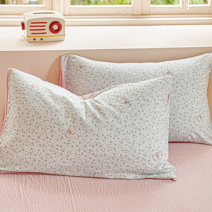 91家纺网 家纺一手货源 找家纺 桔禾家纺 2026春夏新款小清新A类超柔泡芙棉泡泡纱双层纱四件套 兔小妹