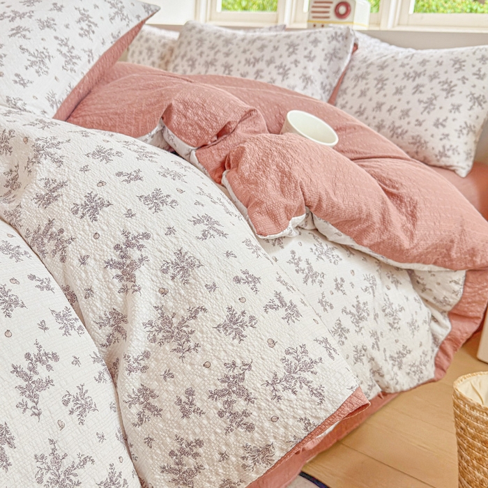 桔禾家纺 2026春夏新款小清新A类超柔泡芙棉泡泡纱双层纱四件套 温柔花束