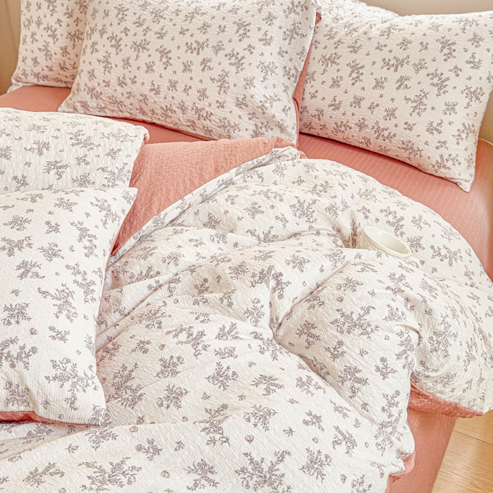 91家纺网 家纺一手货源 找家纺 桔禾家纺 2026春夏新款小清新A类超柔泡芙棉泡泡纱双层纱四件套 温柔花束