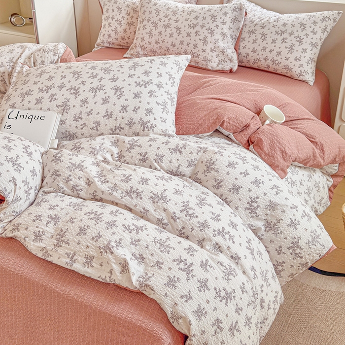 91家纺网 家纺一手货源 找家纺 桔禾家纺 2026春夏新款小清新A类超柔泡芙棉泡泡纱双层纱四件套 温柔花束