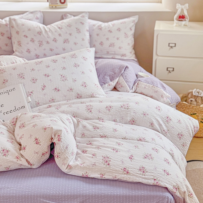 91家纺网 家纺一手货源 找家纺 桔禾家纺 2026春夏新款小清新A类超柔泡芙棉泡泡纱双层纱四件套 絮朵