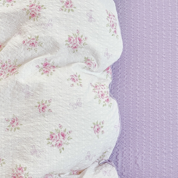 91家纺网 家纺一手货源 找家纺 桔禾家纺 2026春夏新款小清新A类超柔泡芙棉泡泡纱双层纱四件套 絮朵