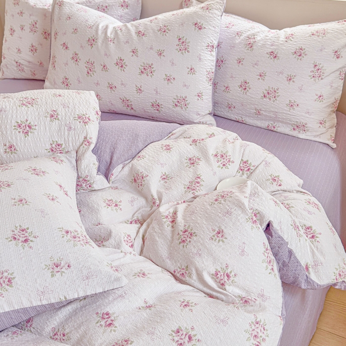 91家纺网 家纺一手货源 找家纺 桔禾家纺 2026春夏新款小清新A类超柔泡芙棉泡泡纱双层纱四件套 絮朵