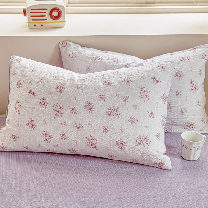 91家纺网 家纺一手货源 找家纺 桔禾家纺 2026春夏新款小清新A类超柔泡芙棉泡泡纱双层纱四件套 絮朵