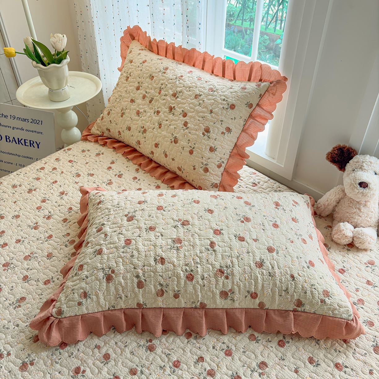 91家纺网 家纺一手货源 找家纺 绒耀家纺 2026春夏直播爆款泡芙棉云感双层纱皱皱纱韩式花边夏被四件套 事事如意