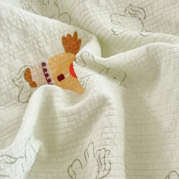 91家纺网 家纺一手货源 找家纺 桔禾家纺 2026春夏新款小清新A类超柔泡芙棉泡泡纱双层纱四件套 摇摇马