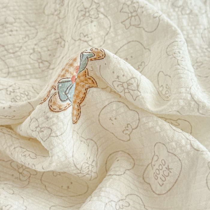 91家纺网 家纺一手货源 找家纺 桔禾家纺 2026春夏新款小清新A类超柔泡芙棉泡泡纱双层纱四件套 云朵熊