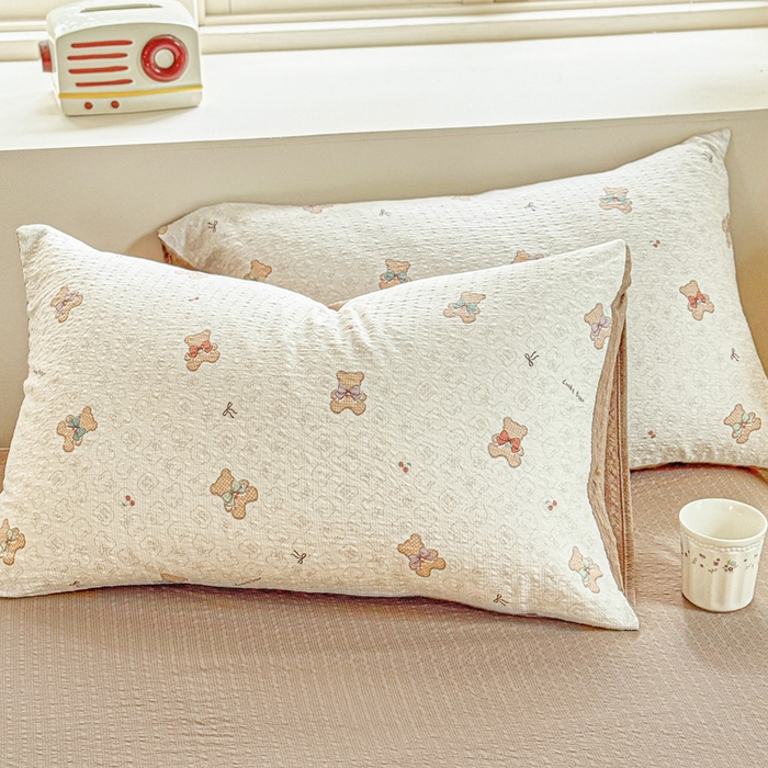 91家纺网 家纺一手货源 找家纺 桔禾家纺 2026春夏新款小清新A类超柔泡芙棉泡泡纱双层纱四件套 云朵熊