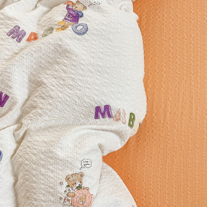 91家纺网 家纺一手货源 找家纺 桔禾家纺 2026春夏新款小清新A类超柔泡芙棉泡泡纱双层纱四件套 熊趣