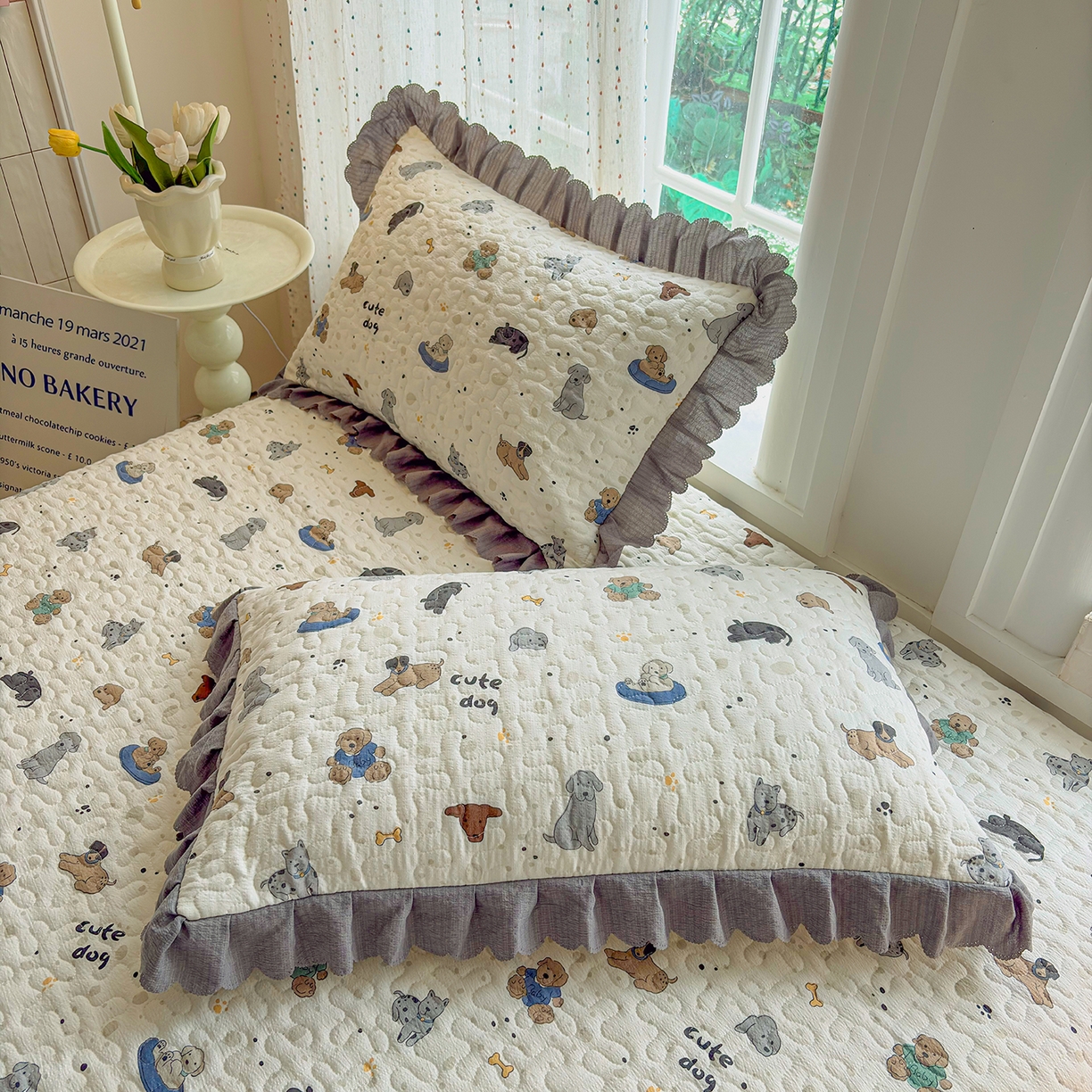 91家纺网 家纺一手货源 找家纺 绒耀家纺 2026春夏直播爆款泡芙棉云感双层纱皱皱纱韩式花边夏被四件套 旺旺大队