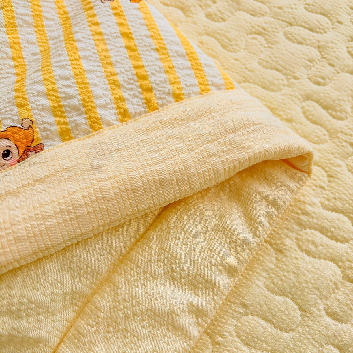 91家纺网 家纺一手货源 找家纺 绒耀家纺 2026春夏直播爆款泡芙棉云感双层纱皱皱纱韩式花边夏被四件套 星星人-AB