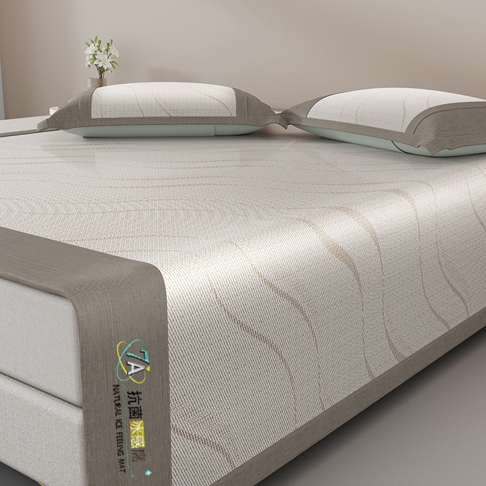 91家纺网 家纺一手货源 找家纺 yyds网供 2026新款波澜7A抗菌水洗提花刺绣冰丝席凉席软席三件套凉感丝空调席-波澜迪斯 波澜-冰幻咖